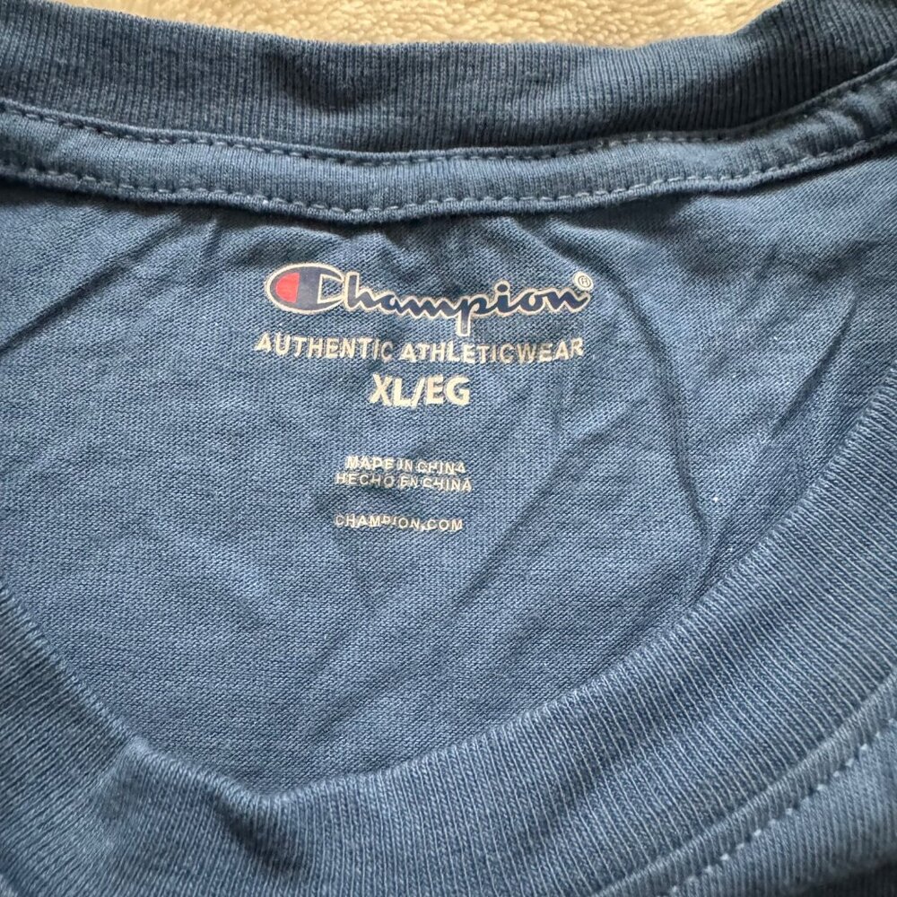 champions mens tee shirt size XL blue color long sleeve round neck logo nwot - Picture 5 of 7